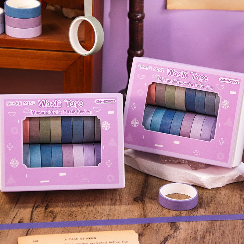 Hand Account Tape Set 20 Roll Box Set Macaron Solid Color Vintage and Paper Tape