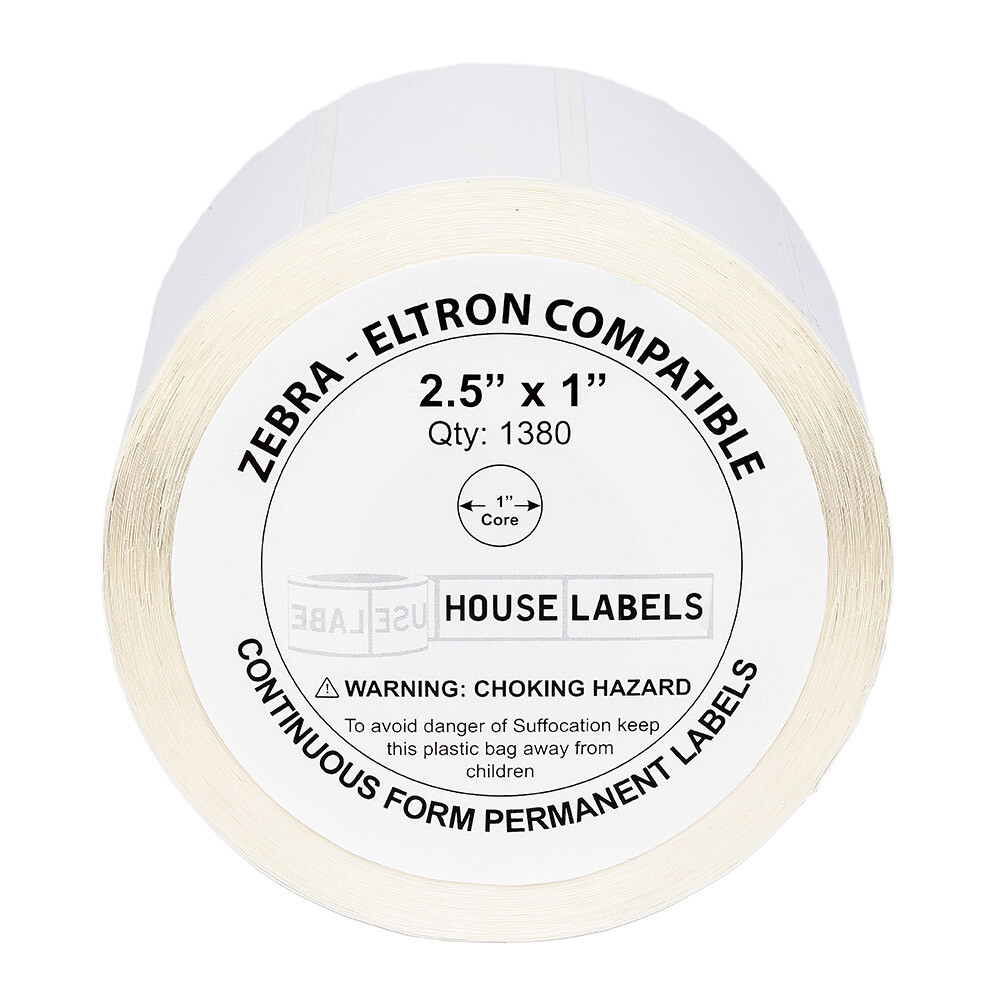 ZEBRA ELTRON 2.5×1 (2-1/2″ x 1″) Direct Thermal Labels – (25) Rolls of 1380