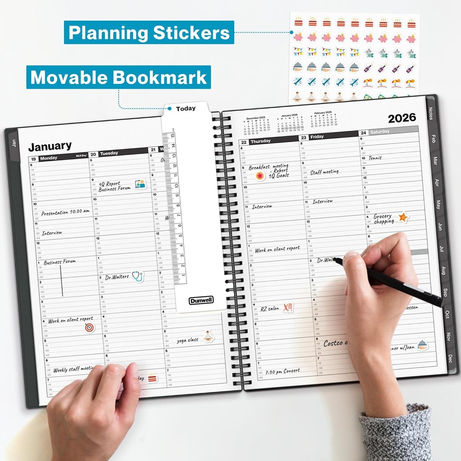 2026 Large Daily Planner with Paper, Laminated Tabs & Hourly Layout