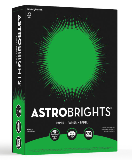 Astrobrights Copy Paper, case of 5 reams, Gamma Green, Letter (8.5×11) FREE SHIP
