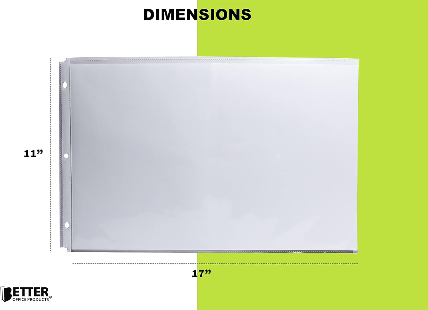 50 Pack 11X17 Inch Heavyweight Clear Sheet Protectors, Side Loading, 3-Hole Punc