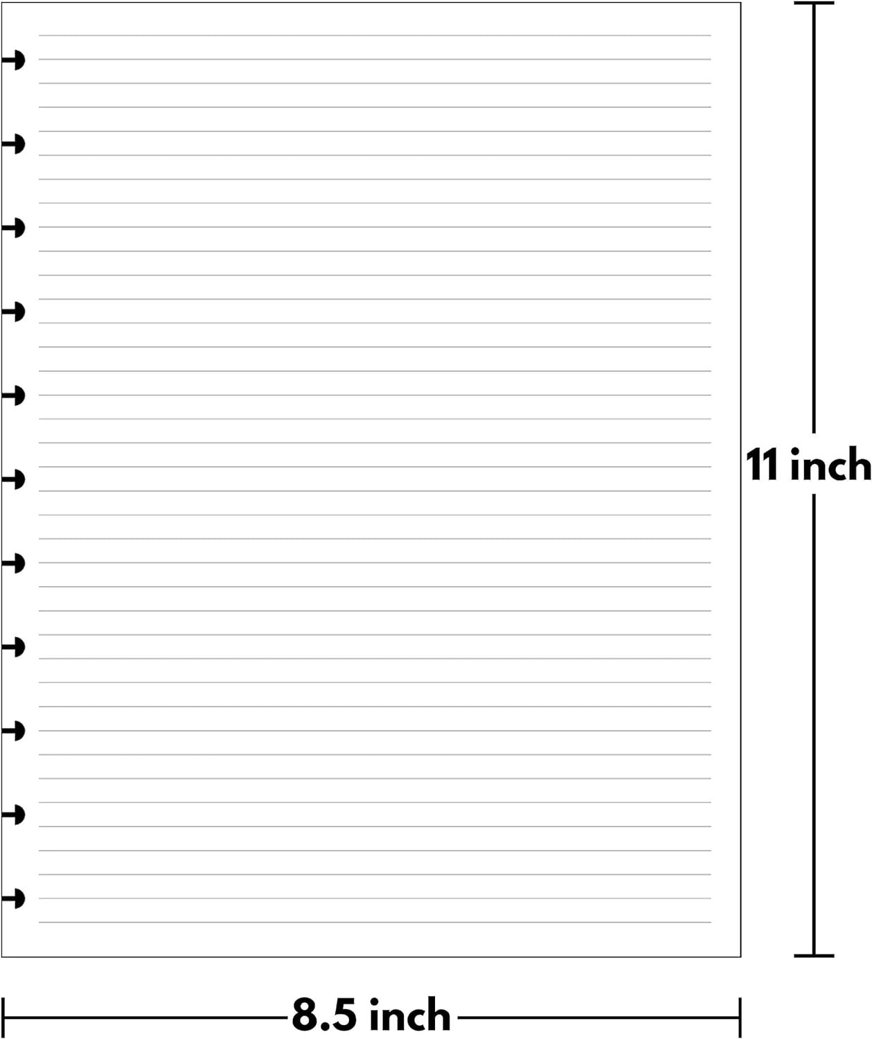 Letter Size Lined Paper Refill – 250 Sheets, 8.5×11 in, 100 GSM, 11 Disc Note…