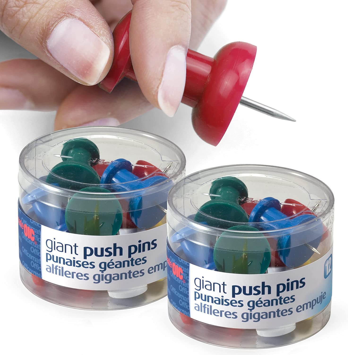 Giant Push Pins, 1.5″ Assorted Colors, 2 Tubs of 12 (92905)