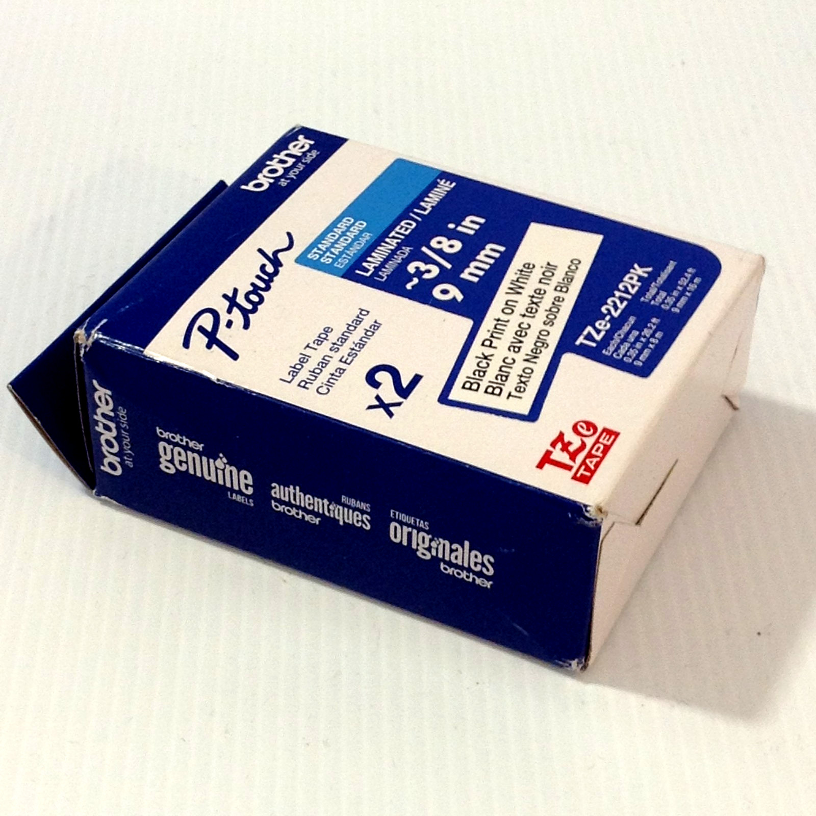 Brother P-Touch TZe-2212PK BLACK on WHITE Tape 3/8″ X 26.2′ 2-Pack PTouch NEW