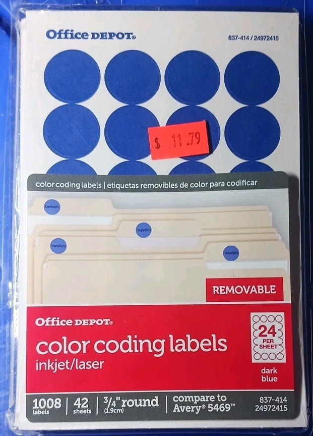 Office Depot Removable 3/4″ Round Color-Coding Labels Blue Pack Of 1,008 837-414