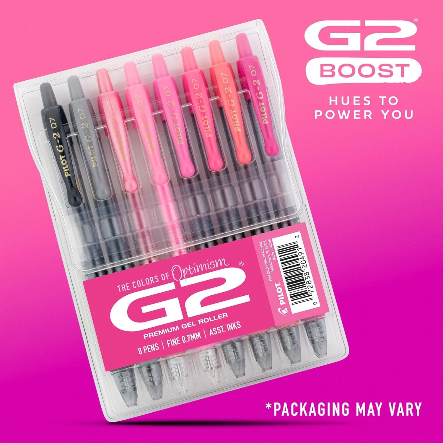 G2 Gel Roller Pens, G2 Boost Pink Pack, The Colors of Optimism, 8 Pack Pouch…