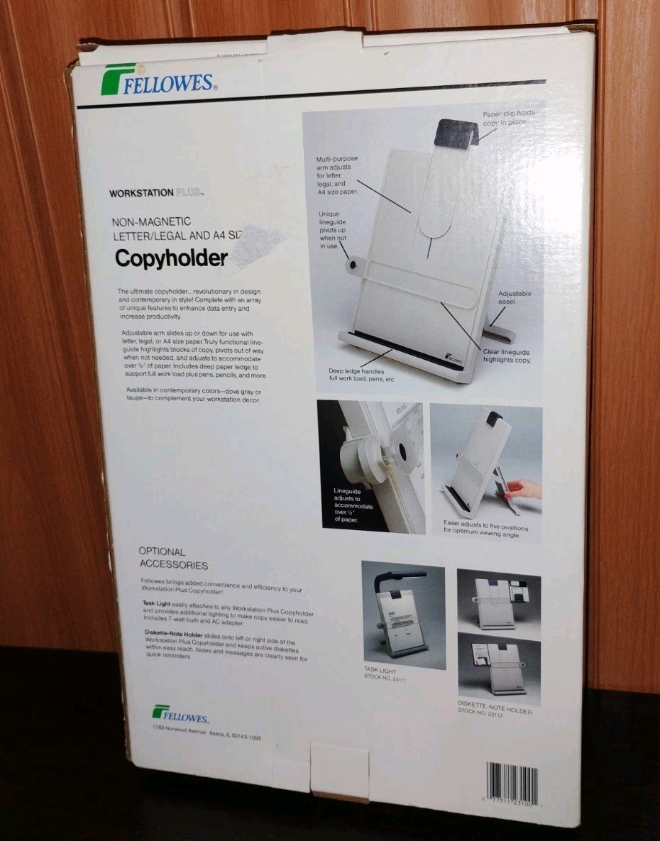 Fellowes Non-Magnetic Letter Legal A4 Copyholder Workstation Plus 23100 New