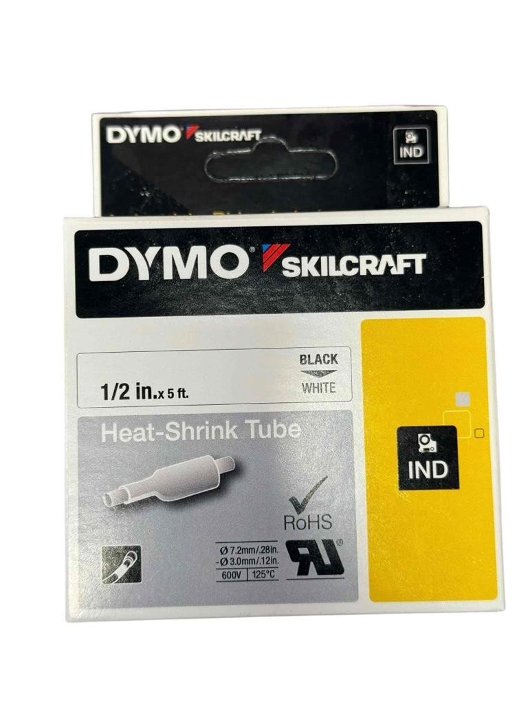 NEW Dymo Skilcraft Industrial Rhino Labels Heat Shrink Tube 1/2″ Black on White