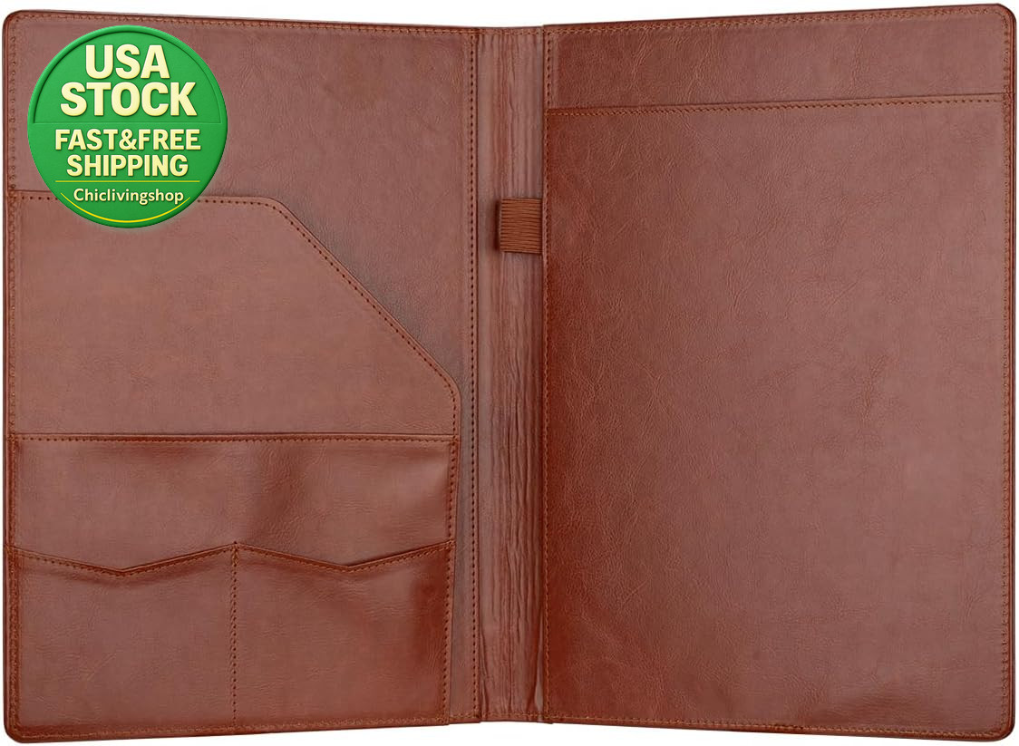 Padfolio Portfolio Binder Faux Leather Organizer Letter A4 Brown 12.6X9.8
