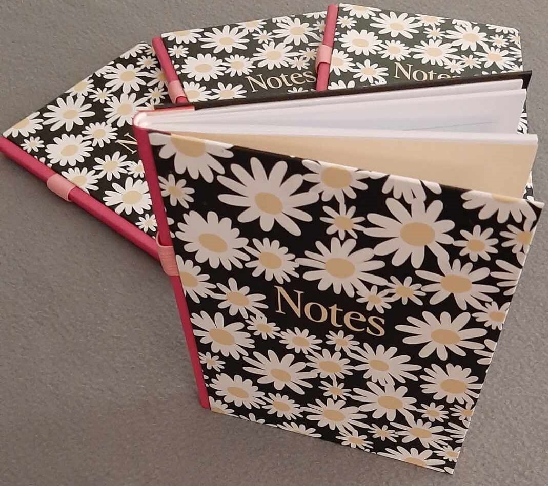 Lot of 4 – Hardcover Daisy Journal 120 Pages – Page Keeper Ribbon & Pen Holder