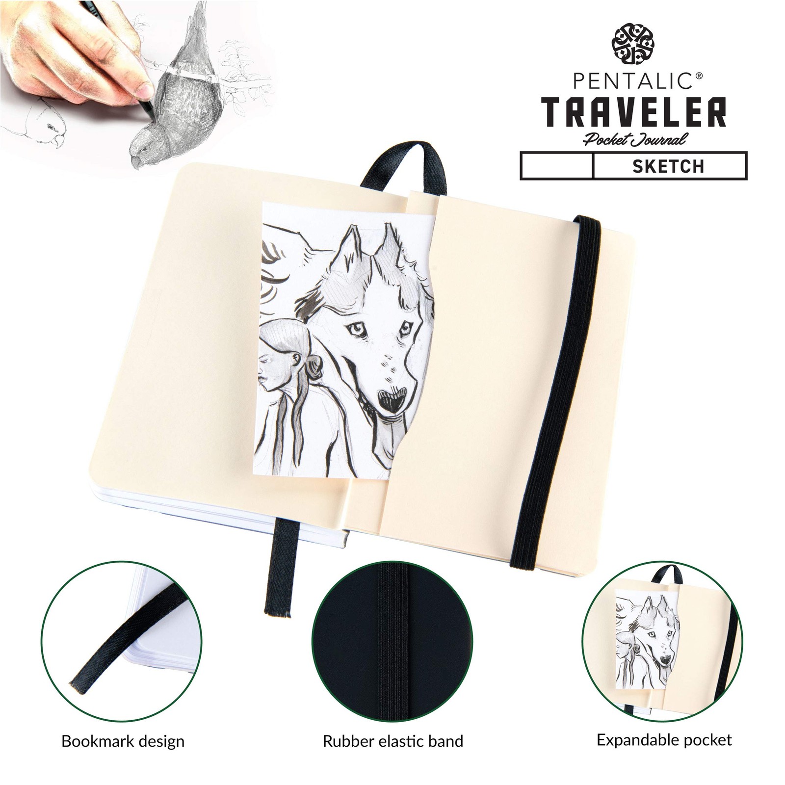 Pentalic 3″ x 4″ Pocket Sketchbook Traveler 3-inch x 4-inch, Black, Orange