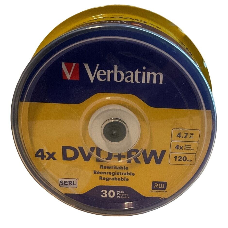 New Sealed Verbatim 30 Pk 4X DVD+RW, 4.7 GB, 120min Logo Branded, SERL Spindle