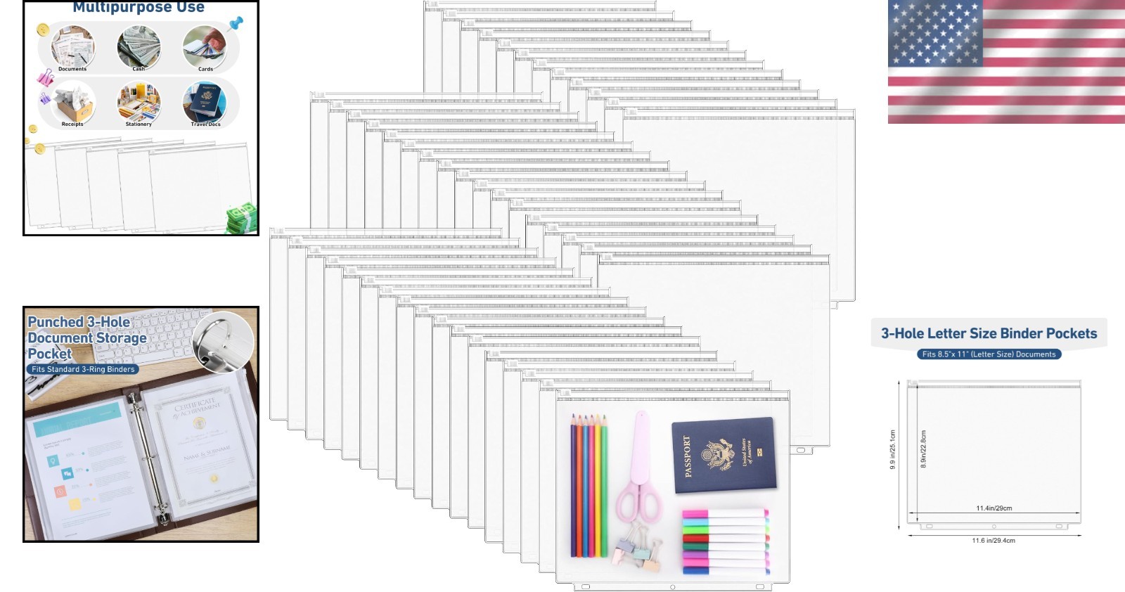 48 Pack Letter Size Zipper Binder Pockets
