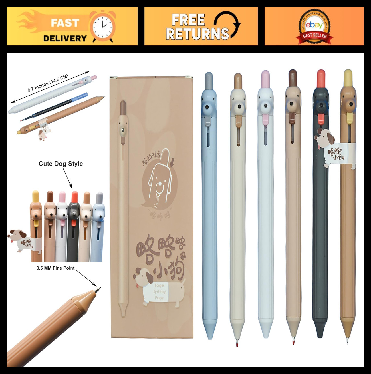12 PCS Cute Dog Rollerball Gel Pens – Novelty Retractable Animal Pens, Quick Dry
