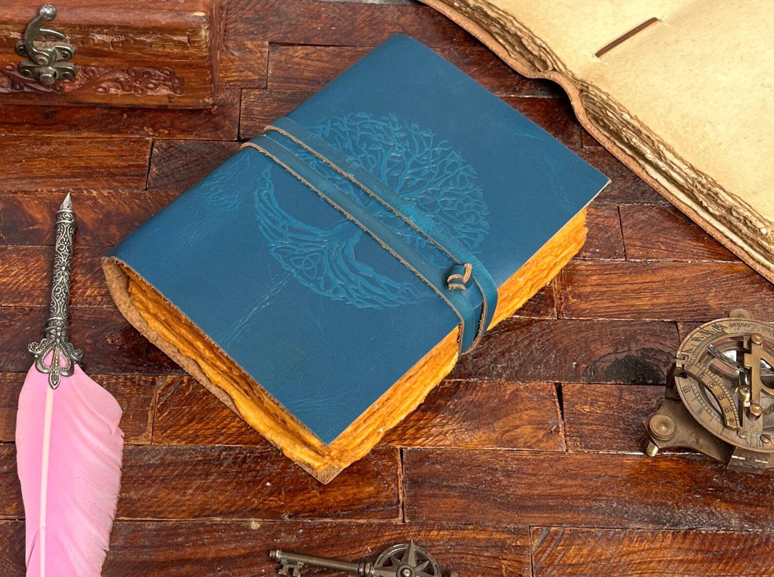Handmade Tree of Life Leather Blank Spell Journal Writing Diary For Unisex Adult