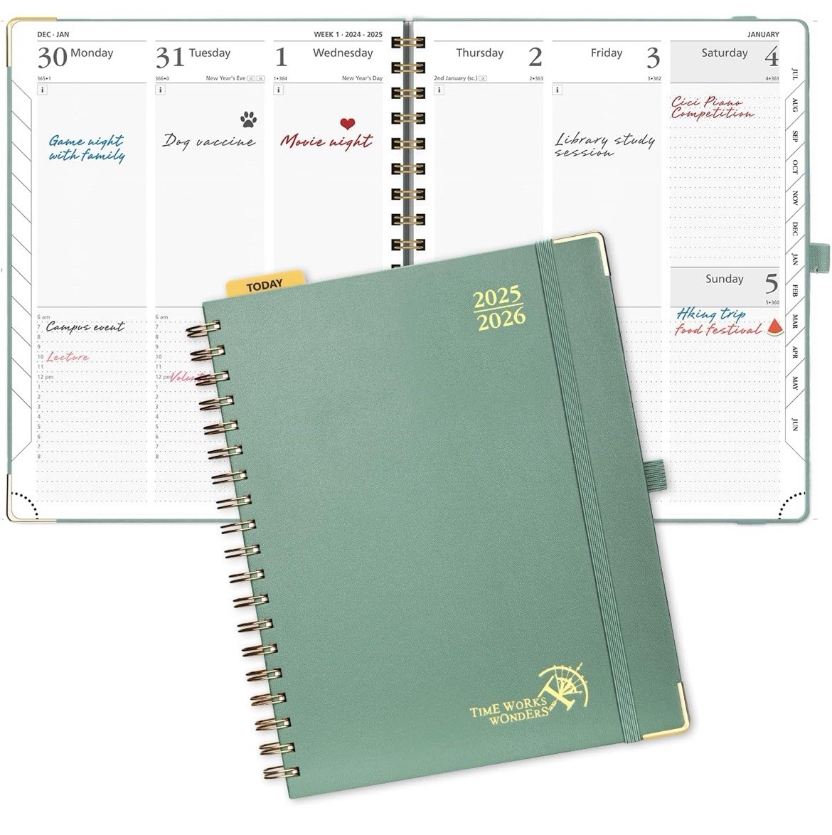 POPRUN 2025-2026 Academic Planner, Weekly Daily Monthly, 10×8”, Green