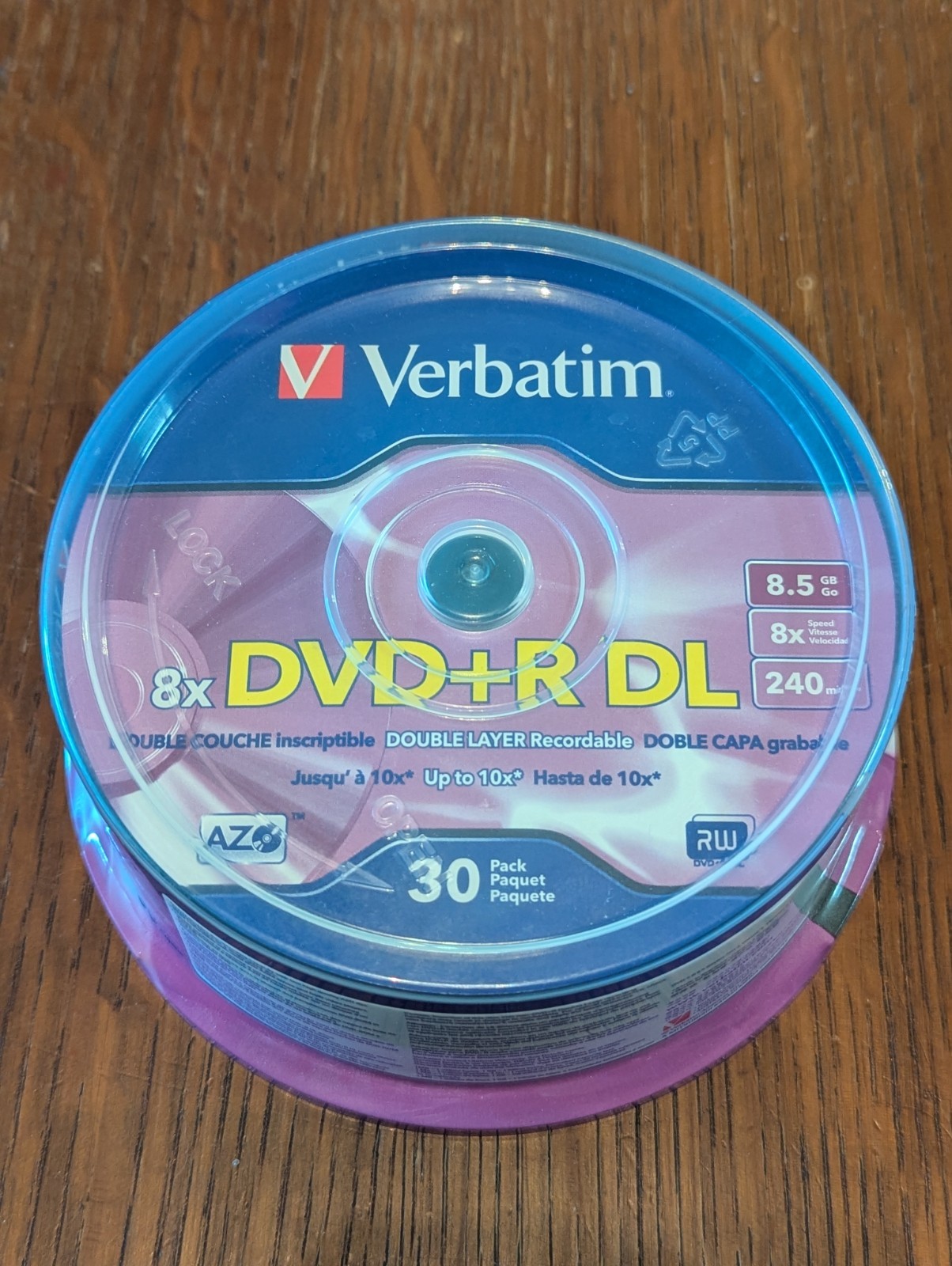 Verbatim 96542 8.5 GB 8X Dual-Layer DVD+R Discs Spindle – Silver (30/Pack) New