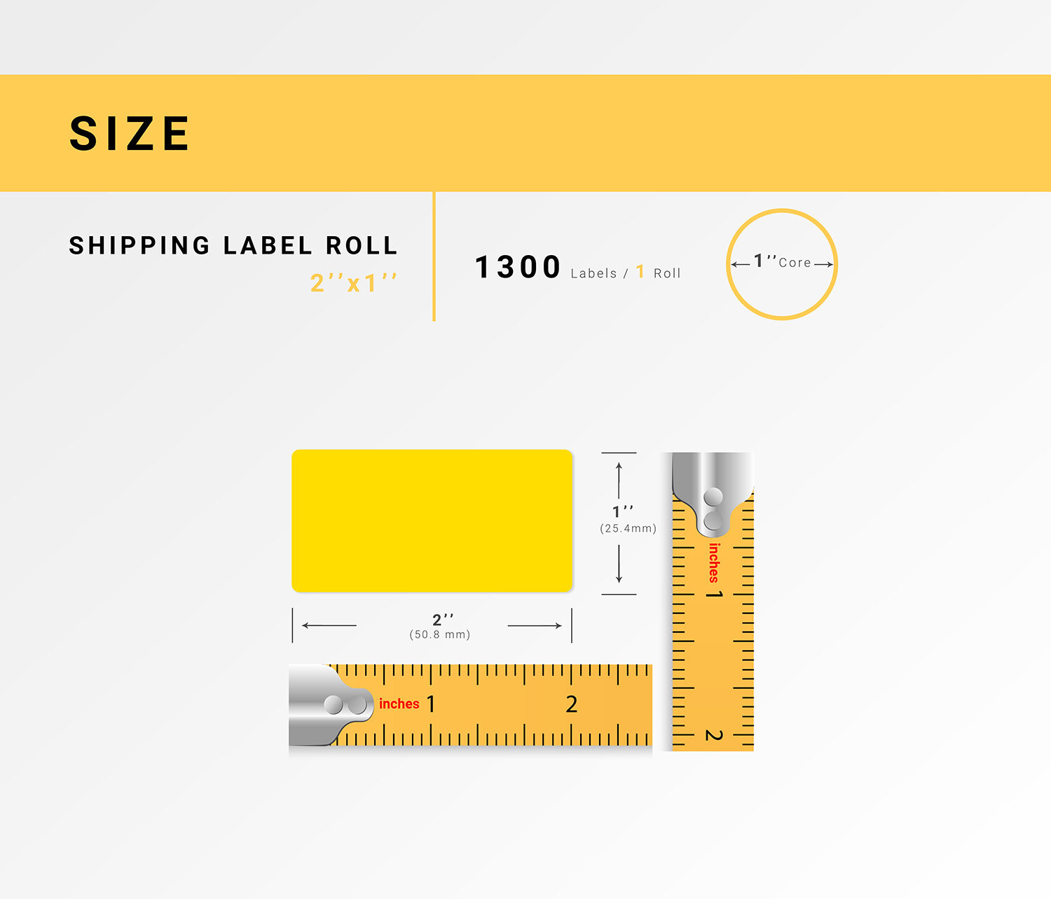 ZEBRA 2 x1 COLOR Direct Thermal Labels YELLOW – (1) Roll of 1300 GX420t LP2824