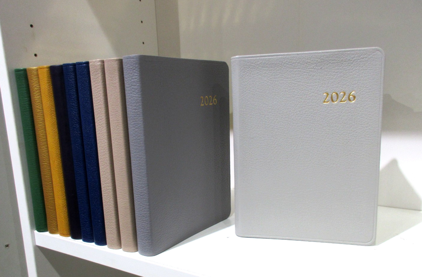 2026 Datebook Notebook Goatskin Leather Cover Graphic Image Light Gray