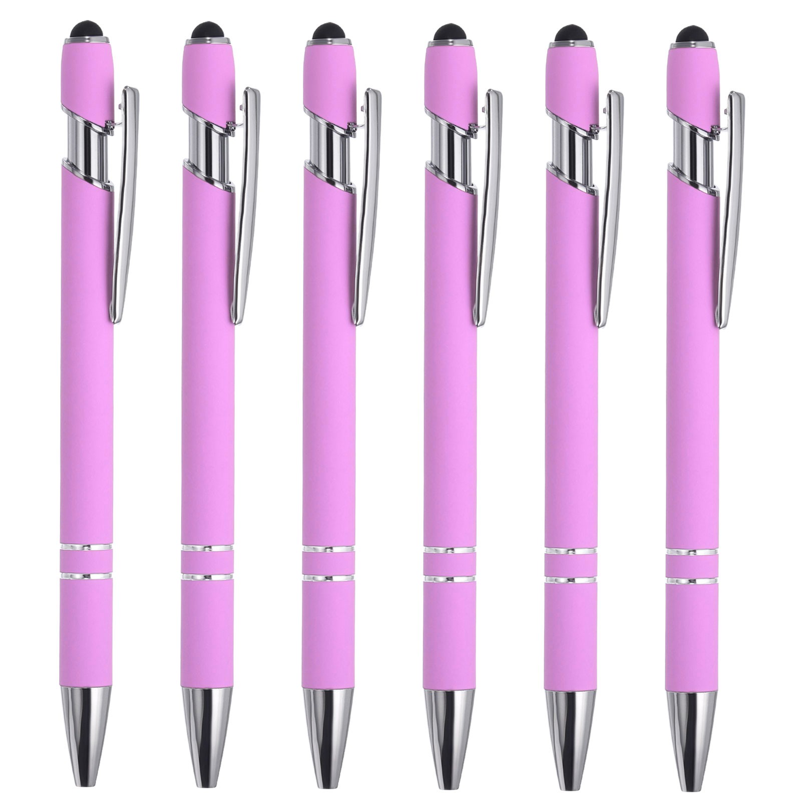 Ballpoint Pen with Tip, 6 Pack 2 in 1 Metal Pen Style 1, Light Purple