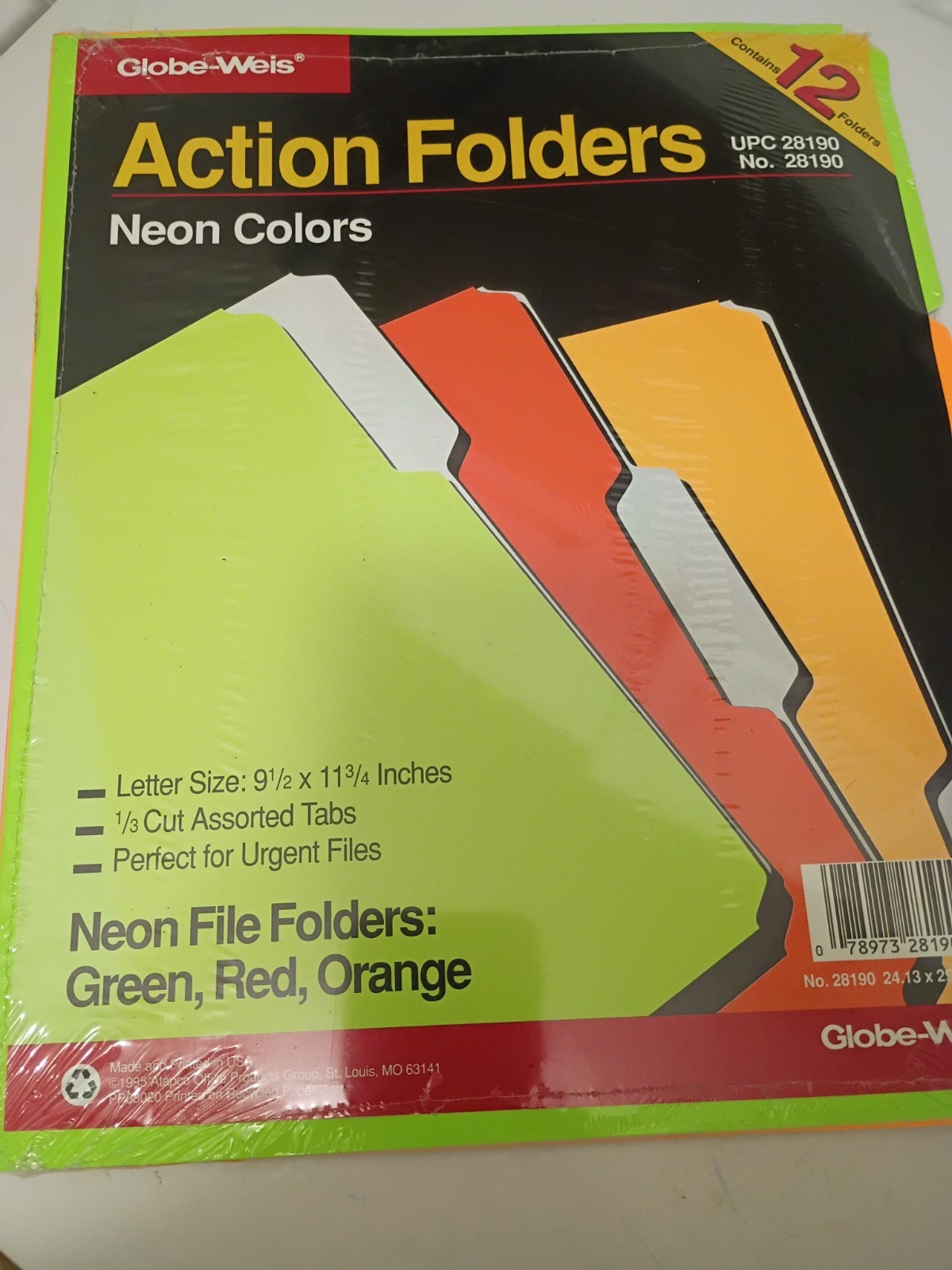 Neon Colors Action File Folders 24 Green Red Orange Letter Size Paper New NIP