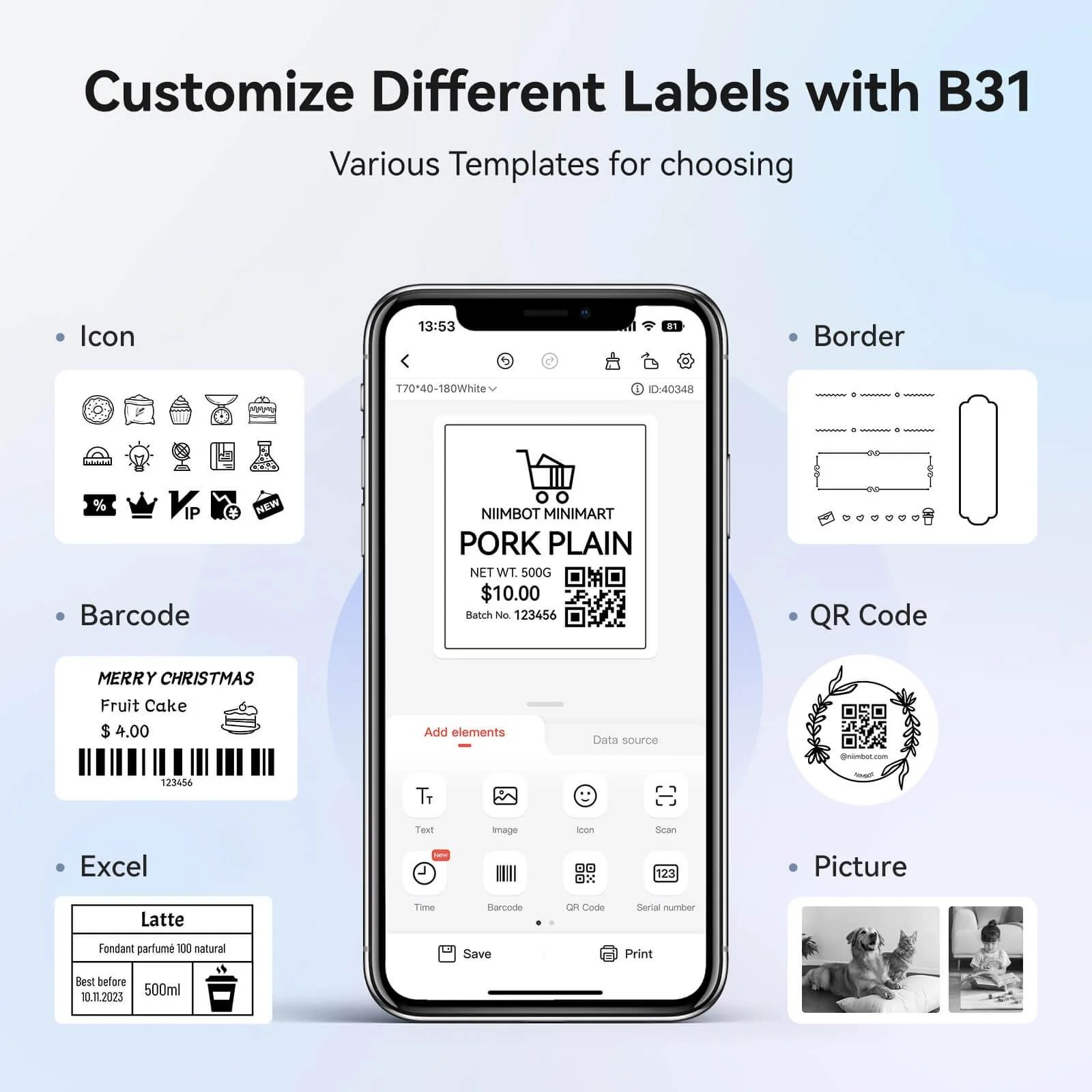 NIIMBOT B31 Label Maker Machine with Tape Portable Bluetooth Thermal Printer