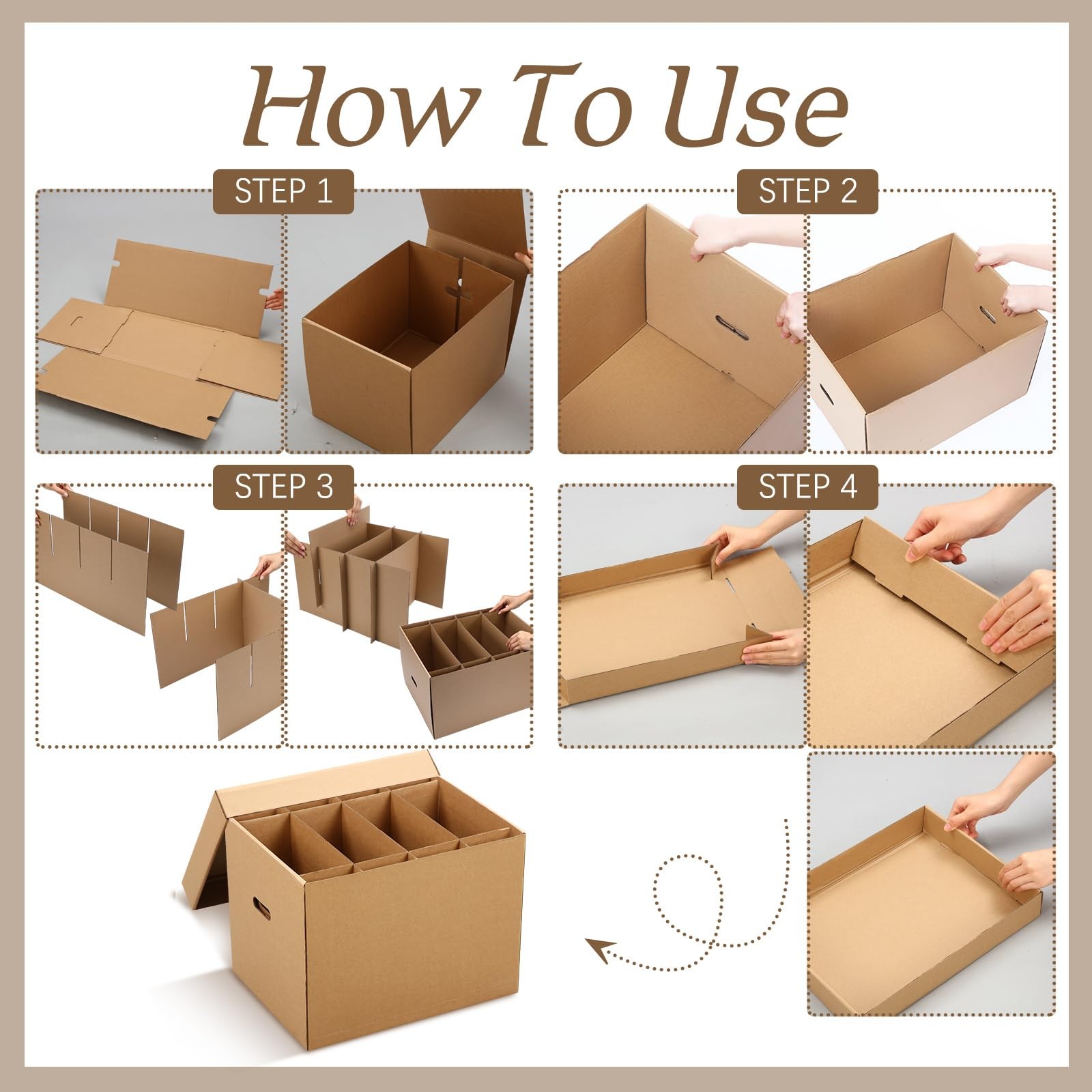 4 Pack Large Dish Packing Boxes for Moving with Divider 16 x 12 x 12 Inch Kit…