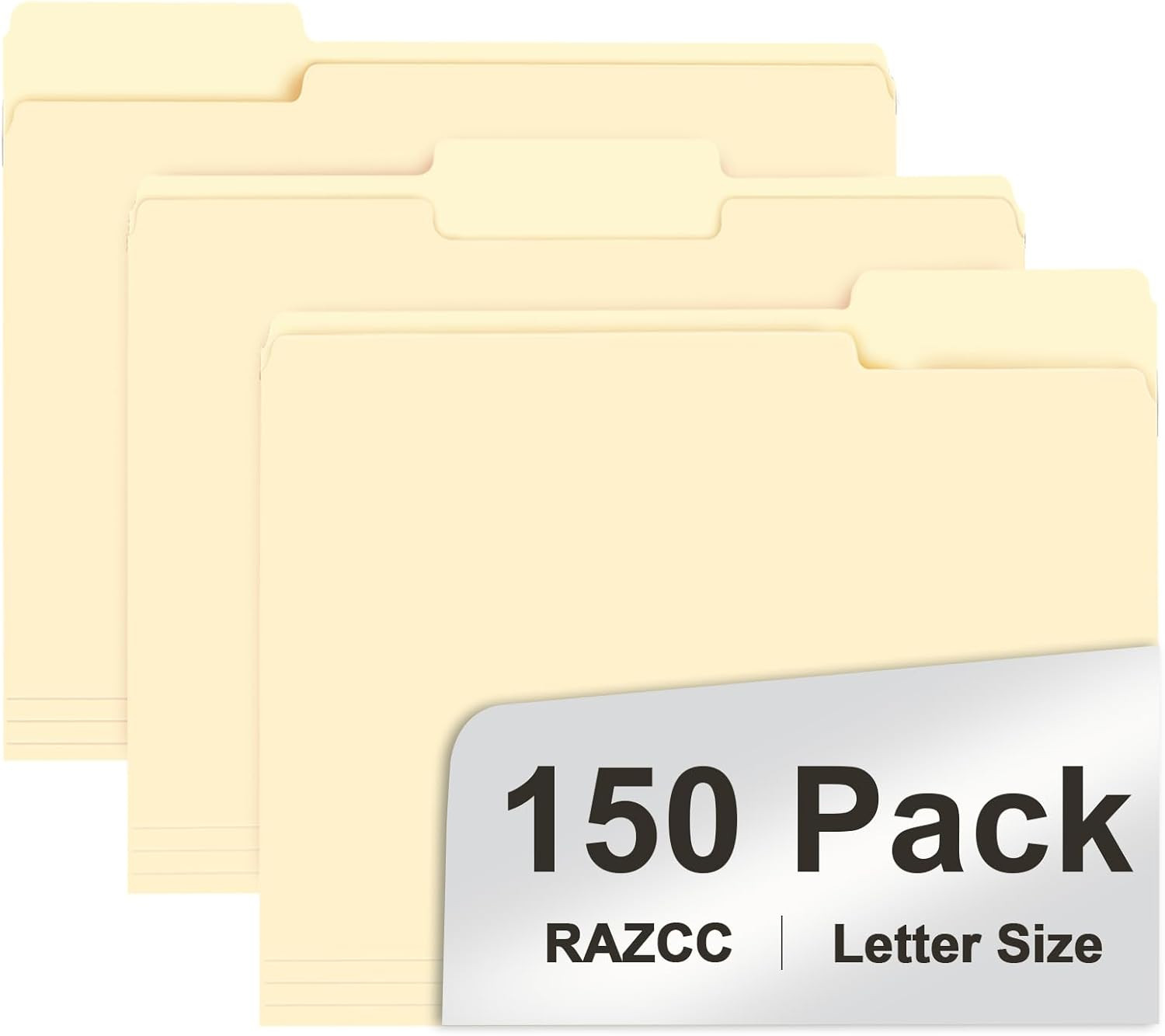 File Folder, RAZCC 150 Pack 1/3 Cut Tab File Folders Letter Size, Manila Folders