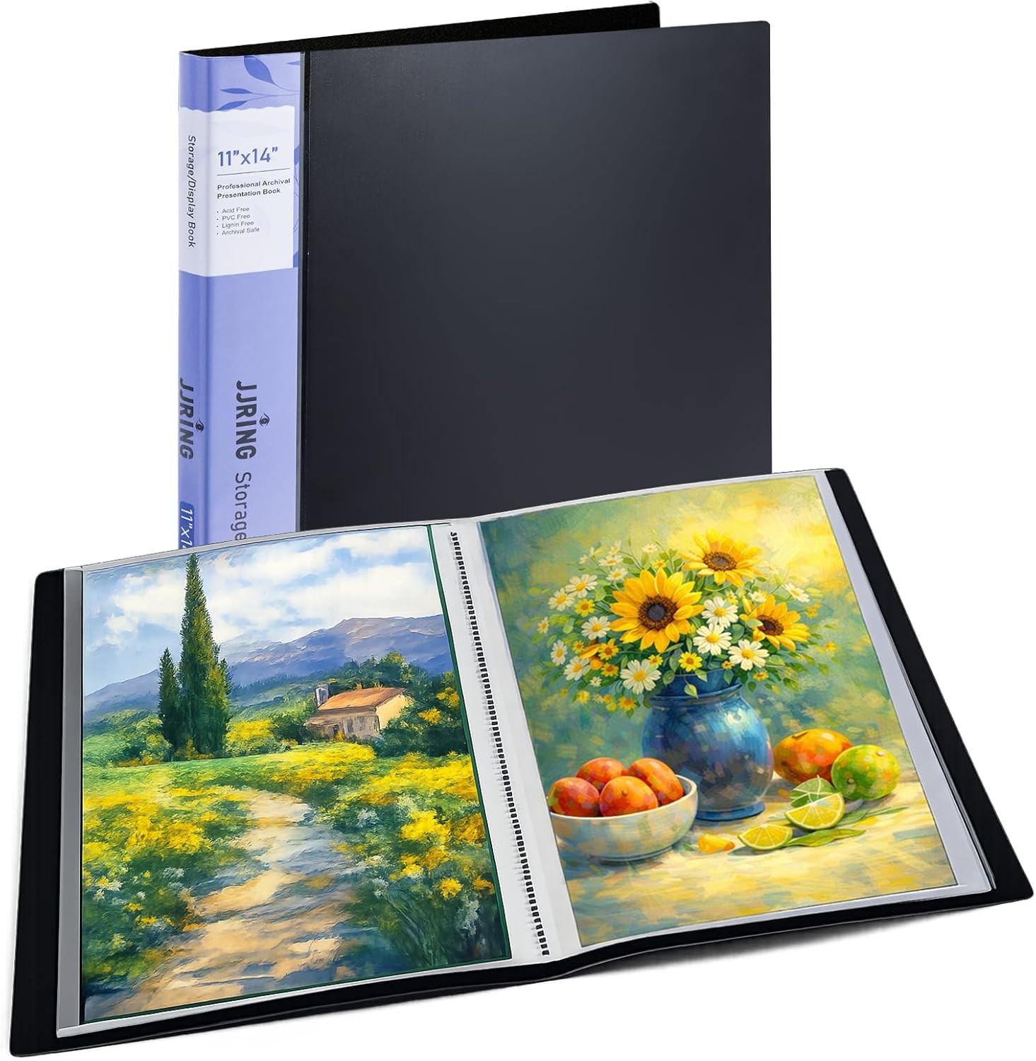 11X14 Art Portfolio Folder with Plastic Sleeves, 24-Pocket Portfolio Binder Disp