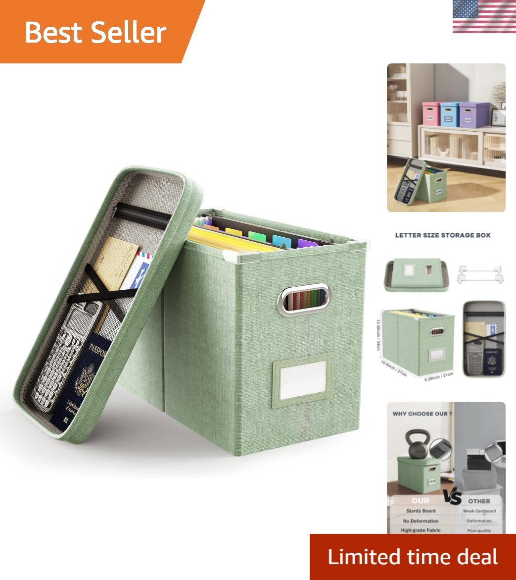 File Organizer Box with Lid, Hanging Filing File Box with Mesh Pocket, Docume…