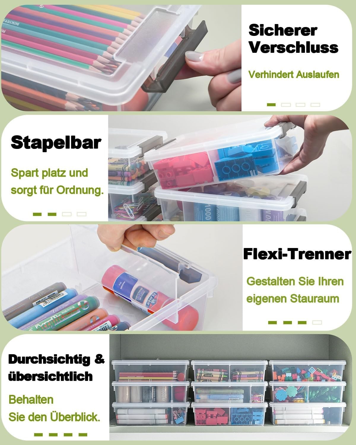 6 Pack Extra Large Pencil Boxes with Divider Stackable Storage Cases