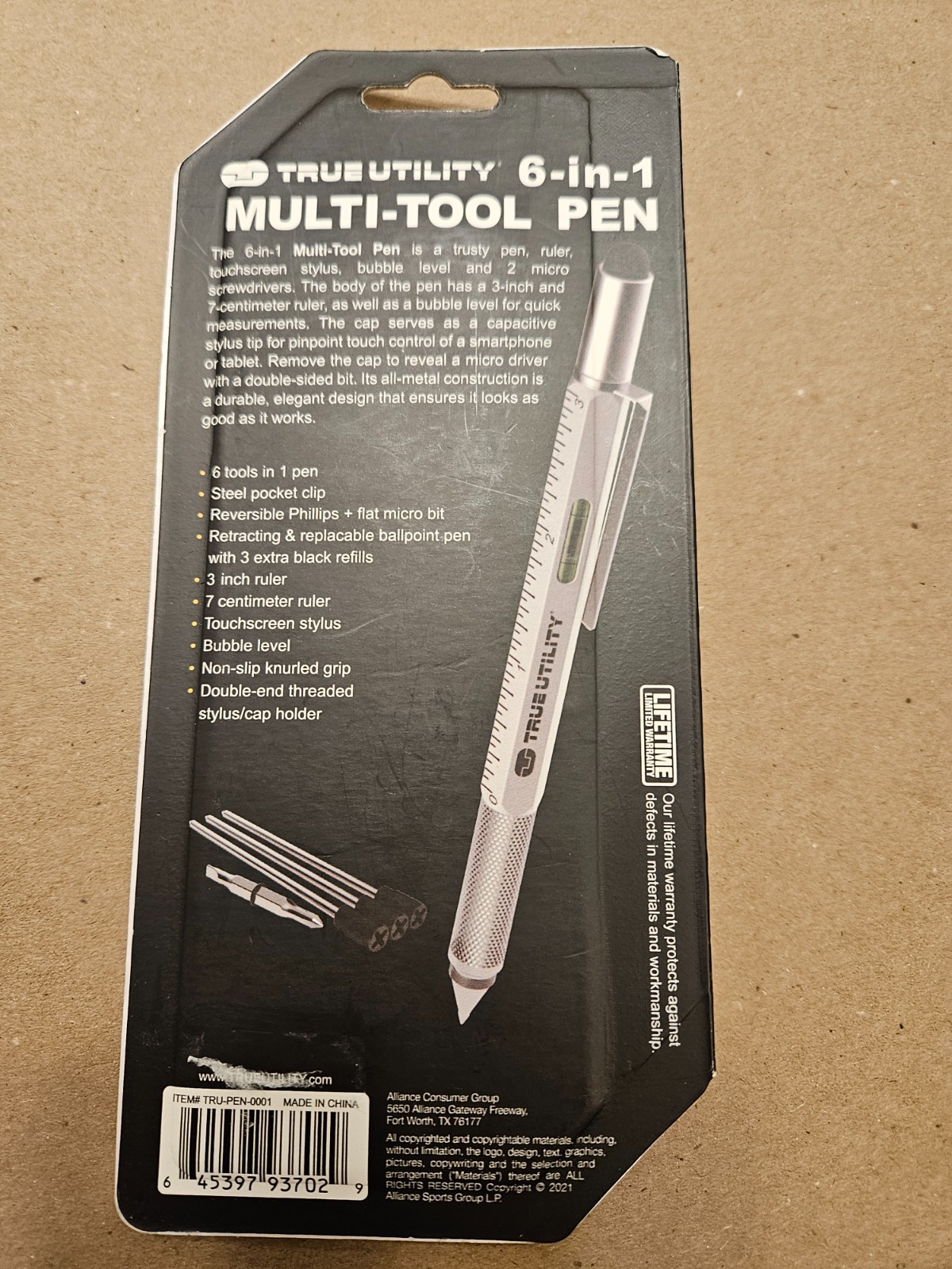 TRUE UTILITY 6-in-1 Multi-Tool Pen Stylus Ruler Level Screwdriver 3 Ink Refills