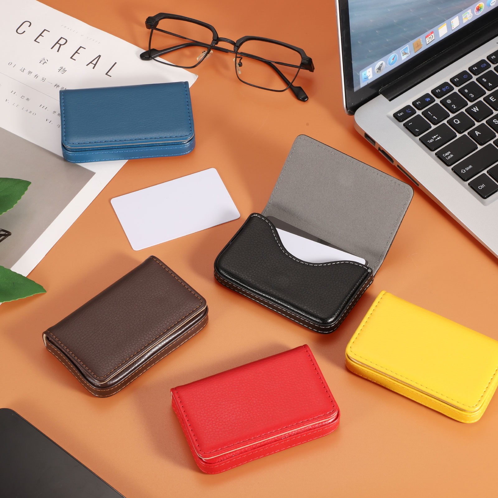Business Card Holder PU Leather Business Card Case with Magnetic Dark Brown