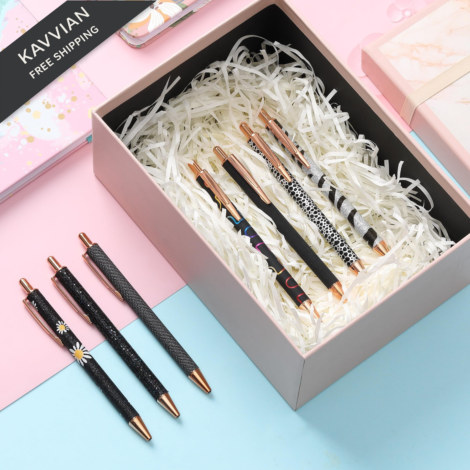 Mr. Pen- Fancy Pens for Women, 7 Pack, Black Ink Ballpoint, 10 Starry Night