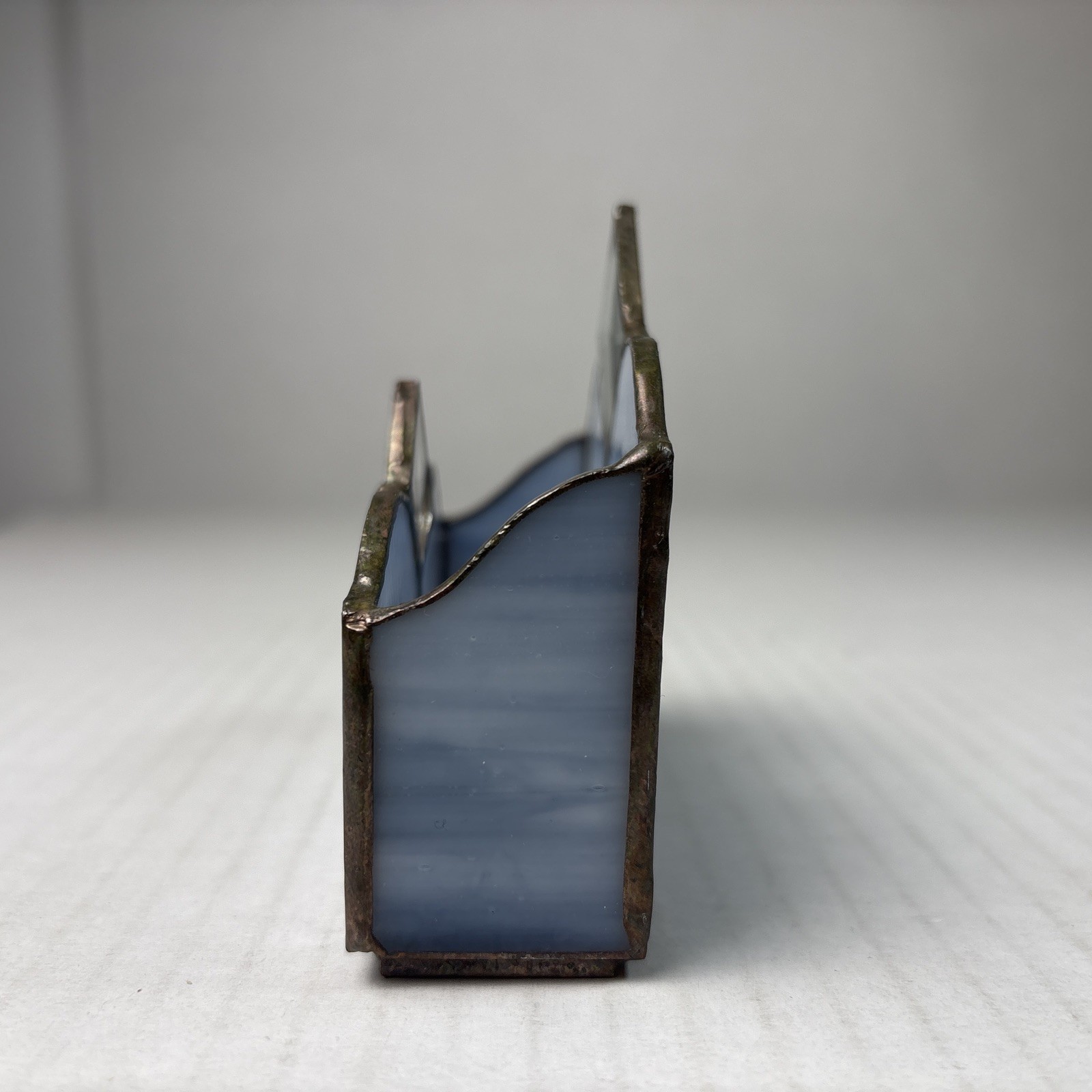 handcrafted stained glass business card desk organizer with metal frame Vintage
