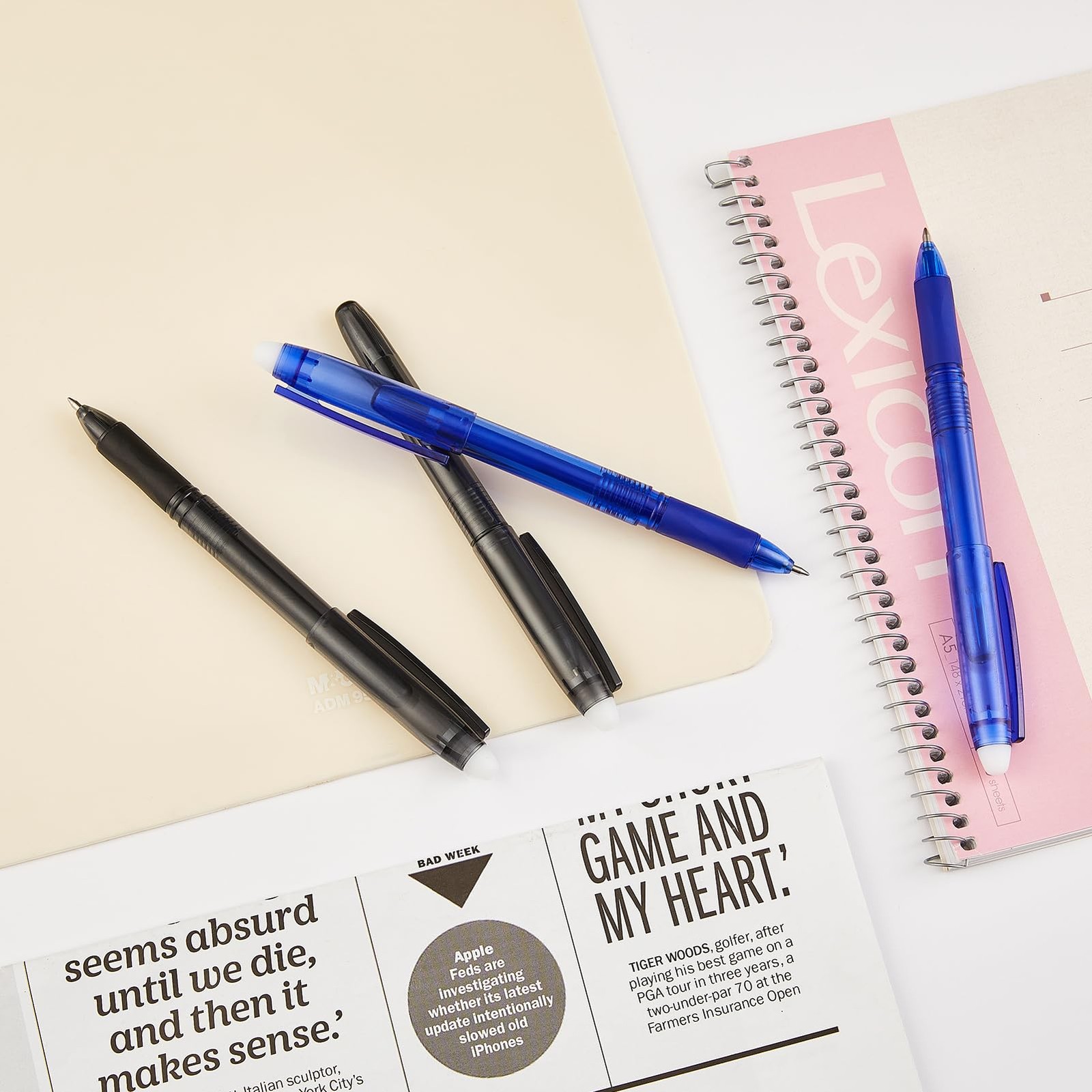 Volcanics Erasable Gel Pens, 0.7mm Fine 1 Count (Pack of 12), Black and Blue