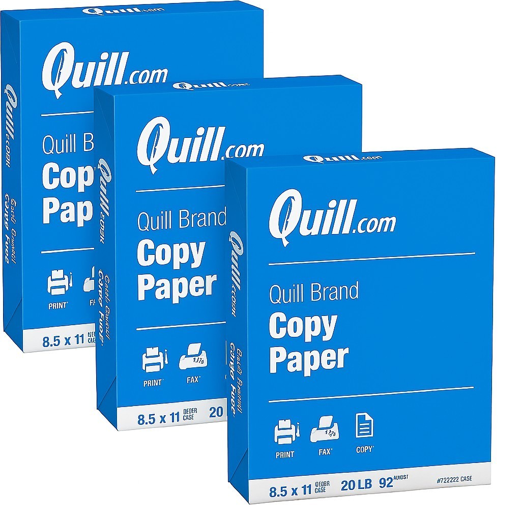 Quill Brand Copy Paper, 8.5″ x 11″, 20 lb, 92 Bright, 3 Reams (1,500 Sheets)