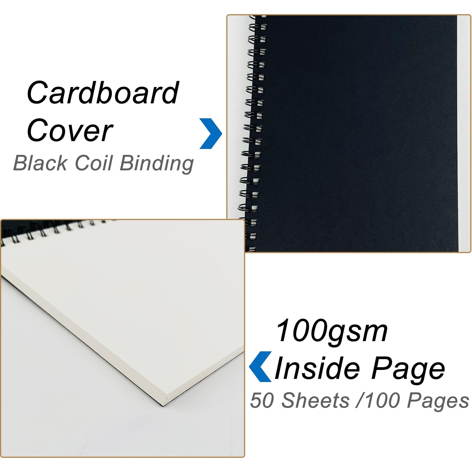 DSTELIN Blank Spiral Notebook 3-Pack Soft Cover Sketch book 100 Pages / 50 Sh…