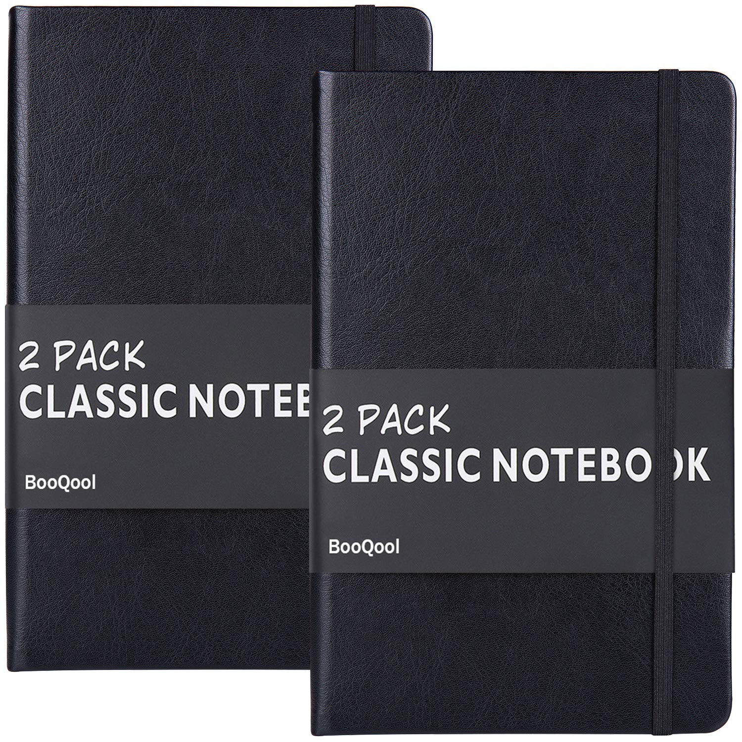 BooQool 2 Pack Classic Ruled Notebooks/Journals – Premium Thick 2 Pack, Black