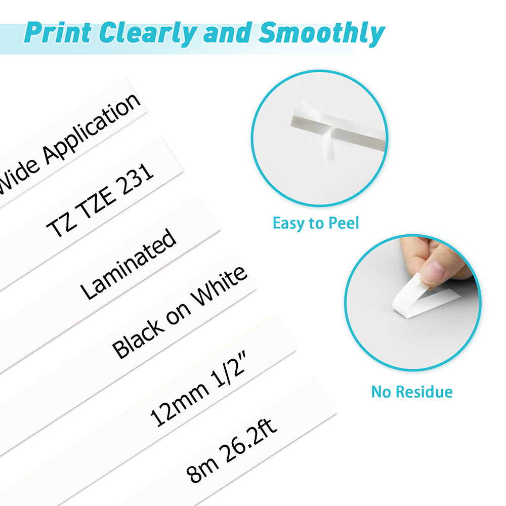 5PK TZ TZE231 Label Tape PT-1100 Black on White Compatible with Brother P-Touch