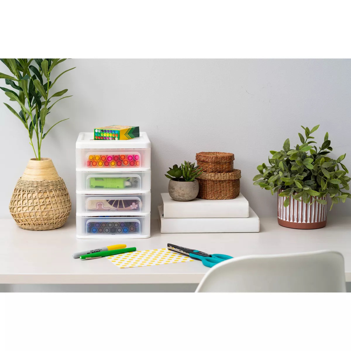 4 Drawer Desktop Organizer Storage Cabinet Plastic Stackable White