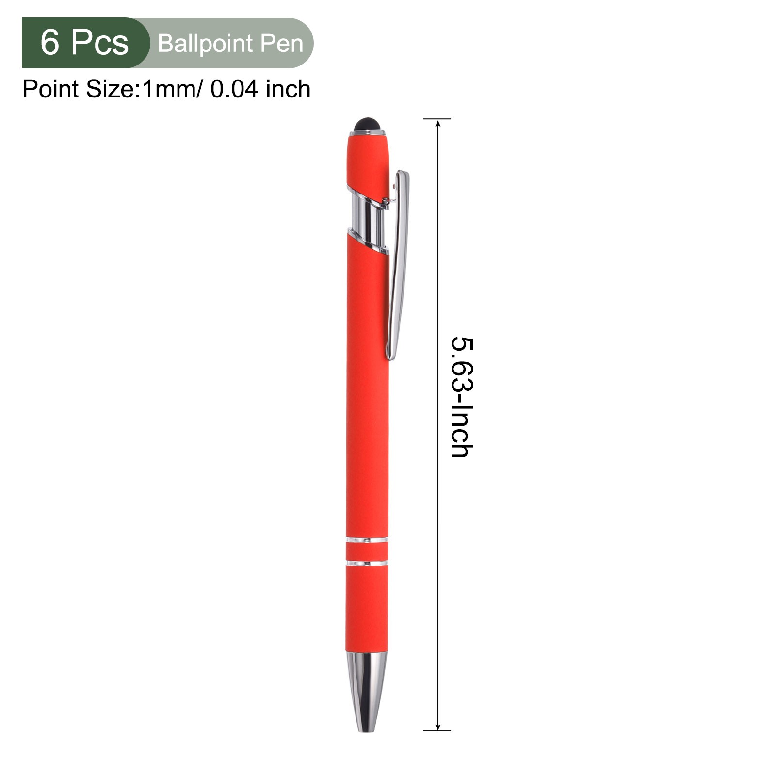 6 Pcs Ballpoint Pen with Stylus Tip, 2 in 1 Black Ink 1.0mm Style 1 (Pink)