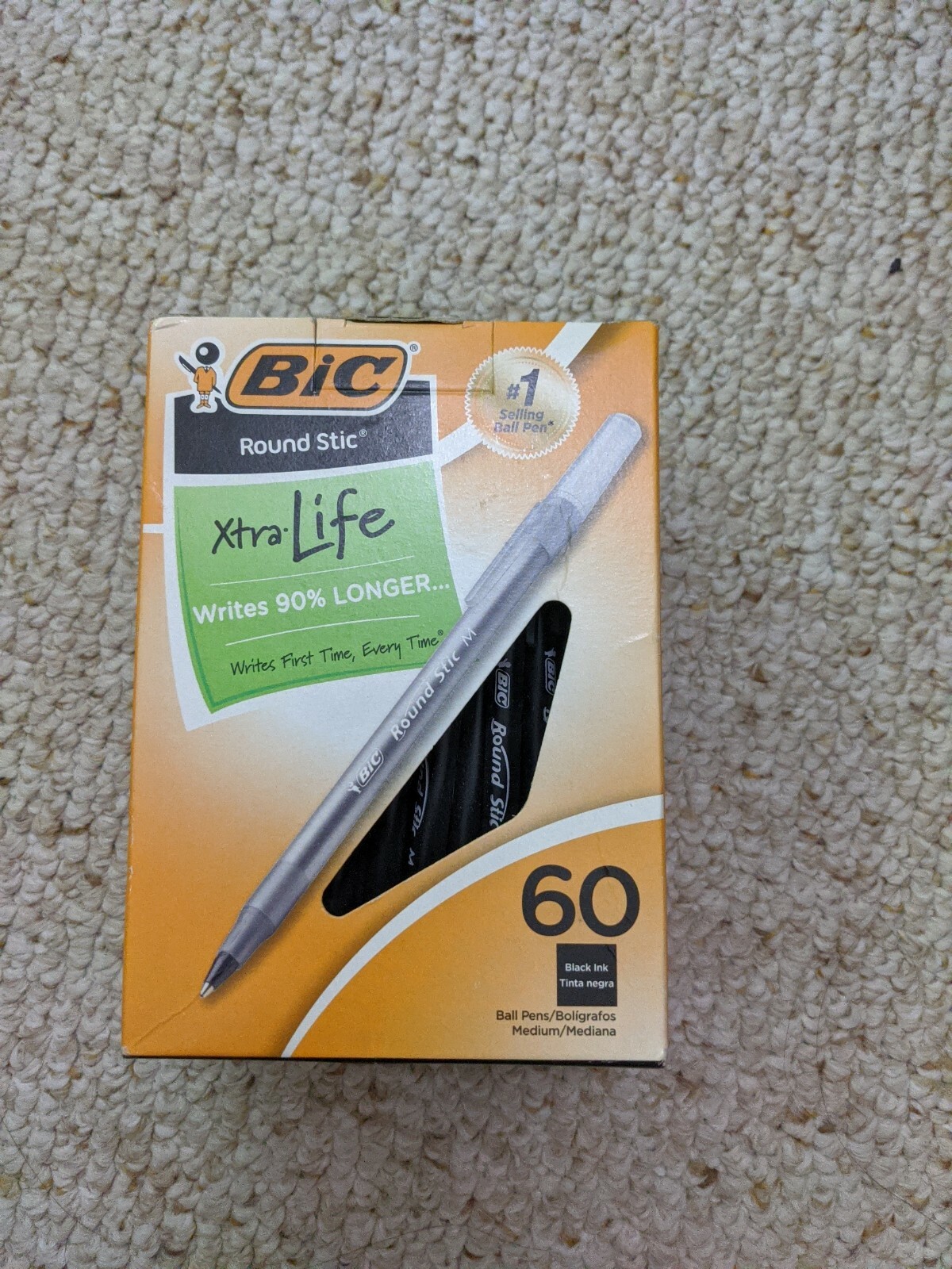 NIB – BIC Round Stic Xtra Life Ballpoint Pen, Medium Pt (1.0mm), Black, 60-Count