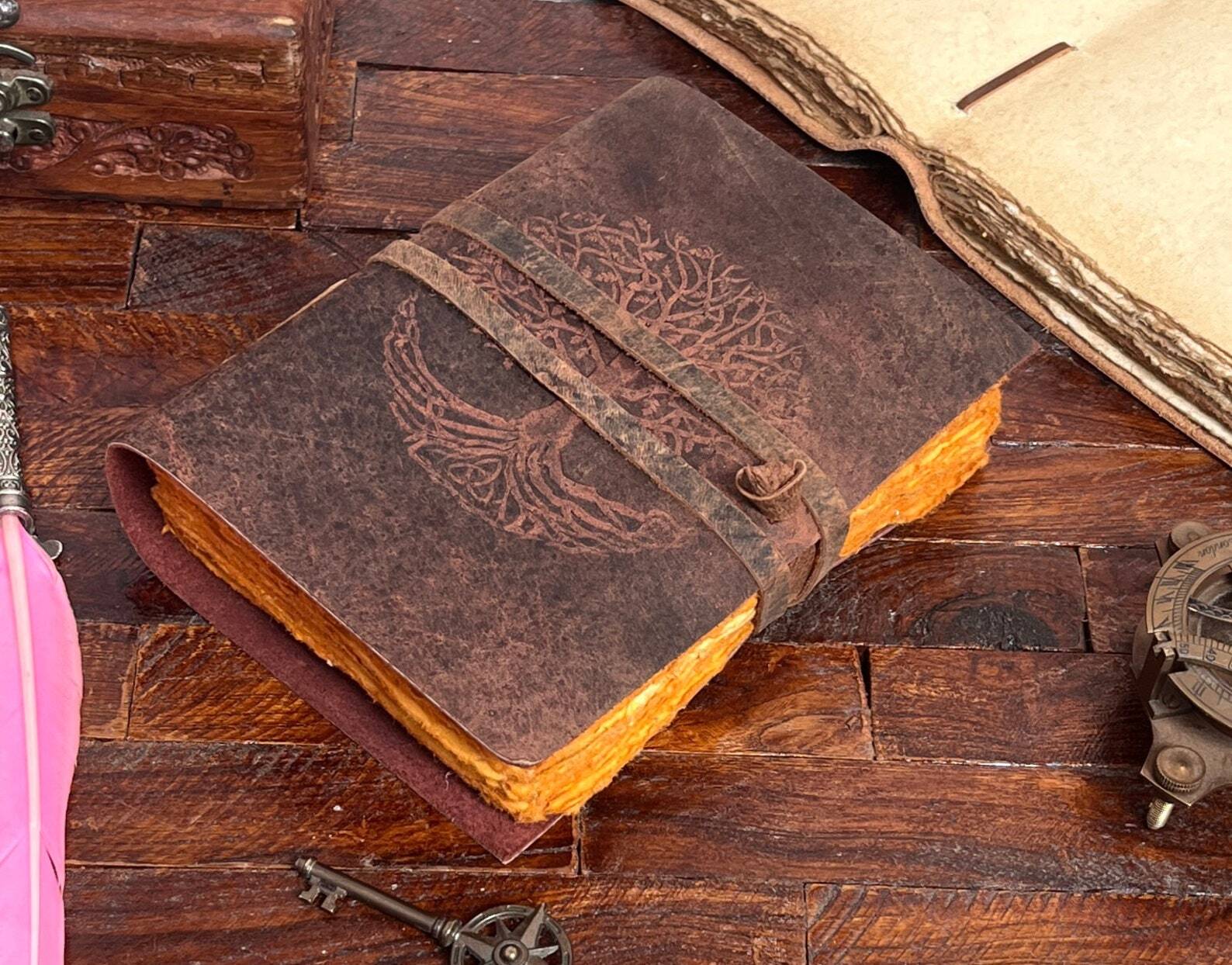Handmade Tree of Life Leather Blank Spell Journal Writing Diary For Unisex Adult
