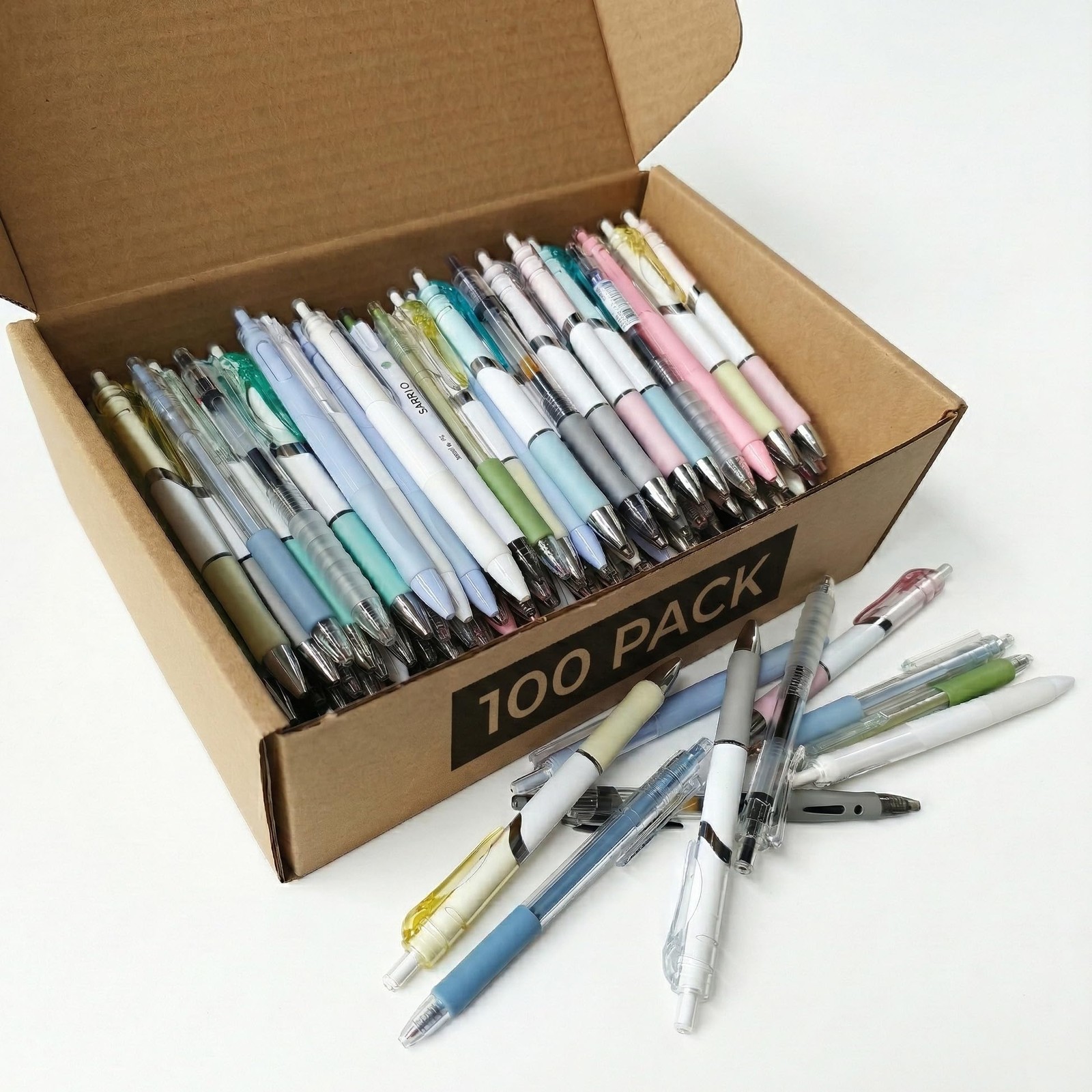 100 Pack Bulk Retractable Black Gel Ink Pens – Assorted Styles & Colors Mixed…