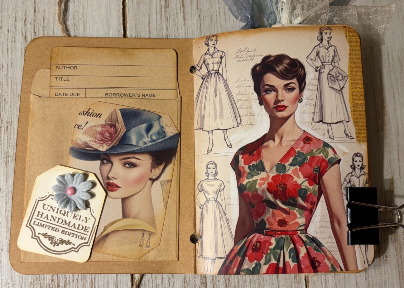 Junk Journal Handmade Booklet Book Vintage “1950’s Ladies” Pockets, Ephemera