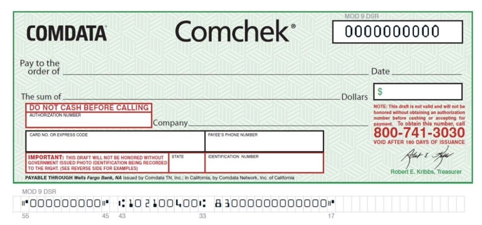 BLANK GREEN COMDATA COMCHECK – 5/10/20/50 Pack-COMCHECKS *FREE SHIPPING*