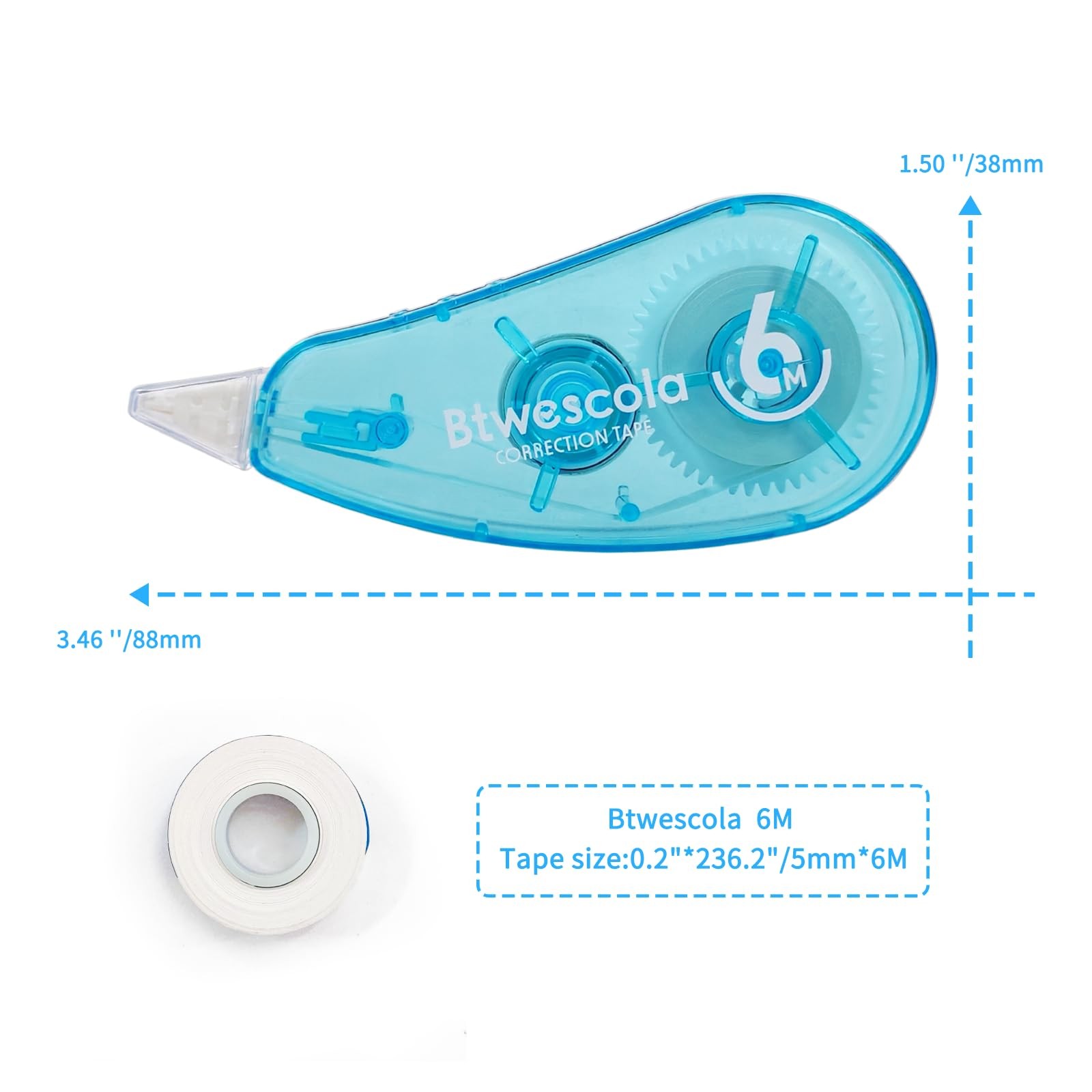 Btwescola Correction Tape, Easy to Use Applicator 1 Count (Pack of 6), Blue