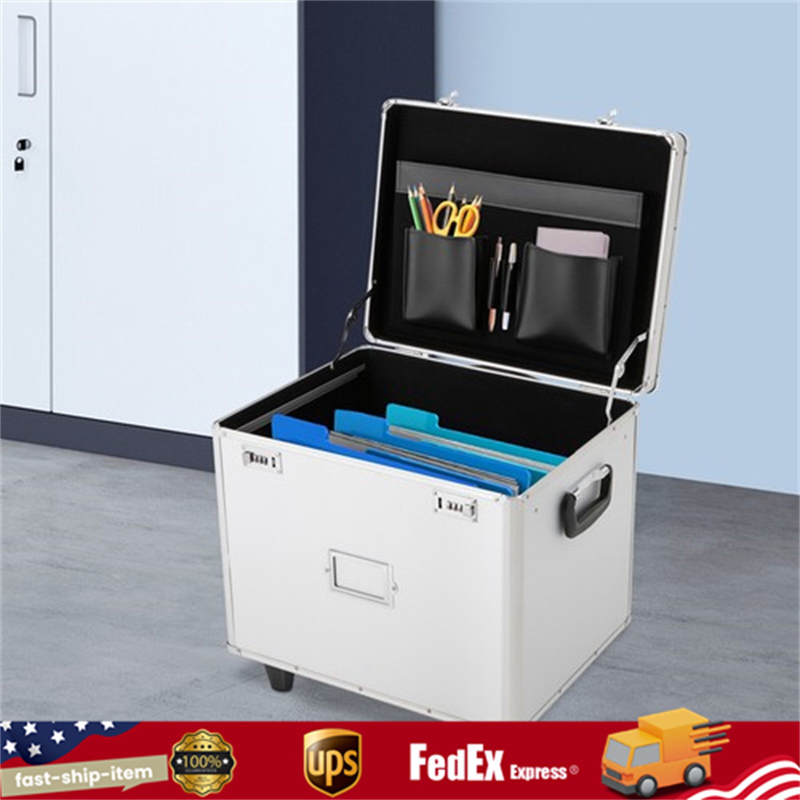 Freestanding File Organizer Box Rectangular Storage Box Silver 48.8*38*41cm