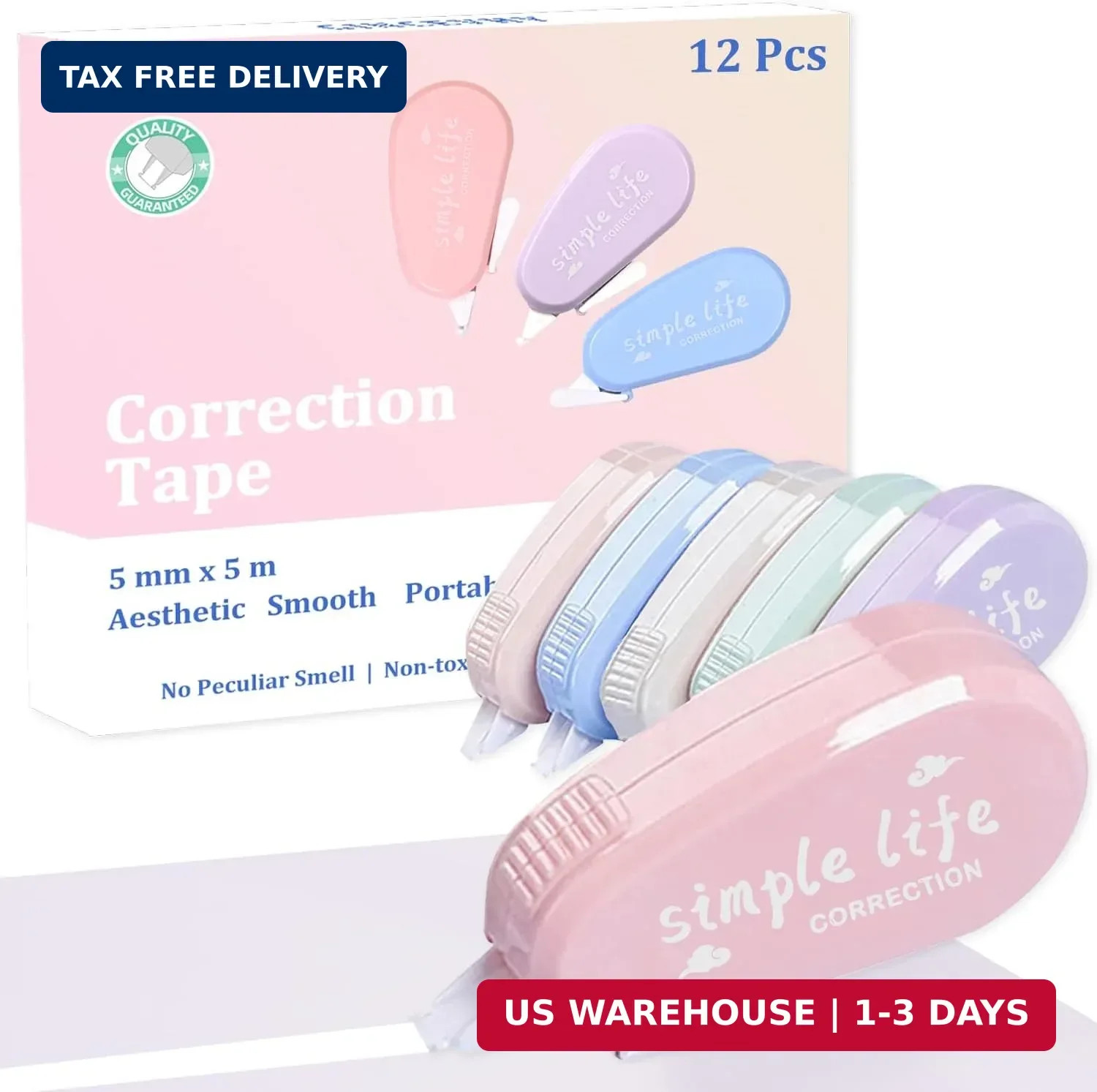12 Pack Aesthetic Pastel Correction Tape, 0.2 x 197 inch, Instant Corrections, E